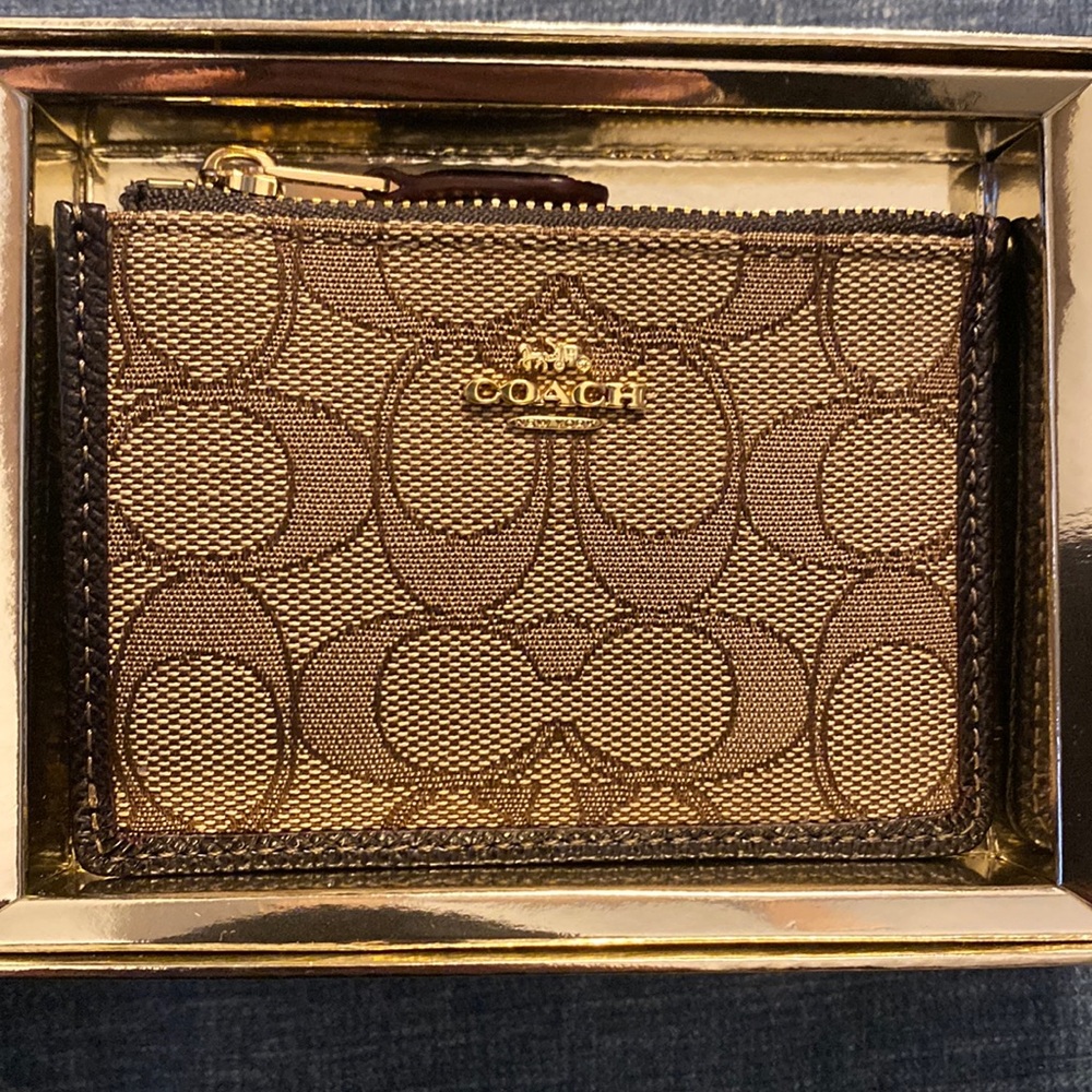 Brand New Coach New York  Mini Skinny ID Case Signature Canvas & refined Leather
